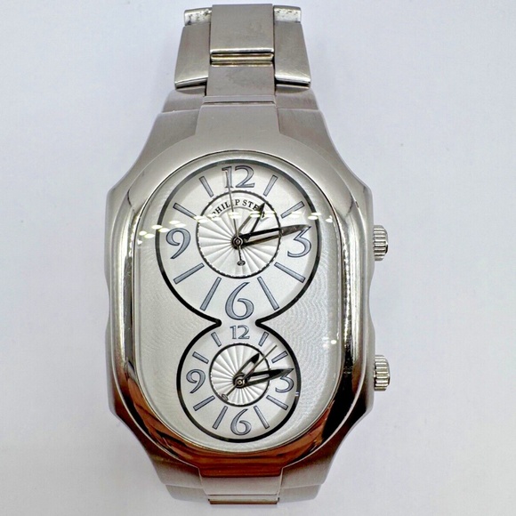 Philip Stein Signature Frequency Stainless Steel Lg Ladies Dual Time Zone Watch - Picture 1 of 5